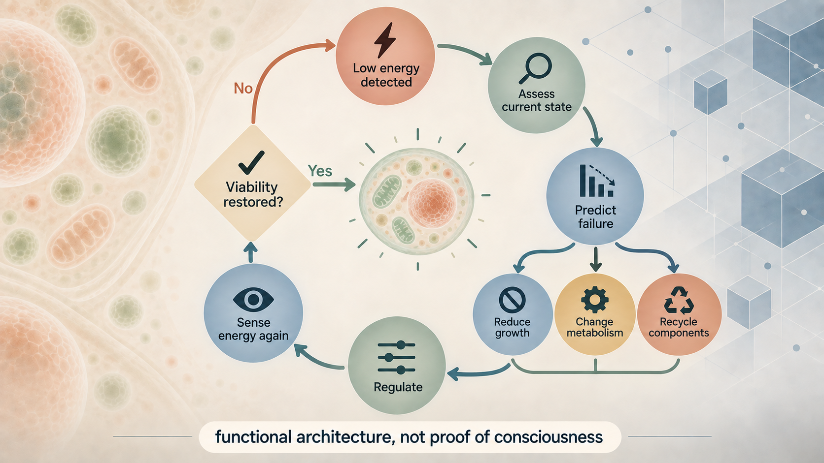 Single-cell viability control loop under energy stress